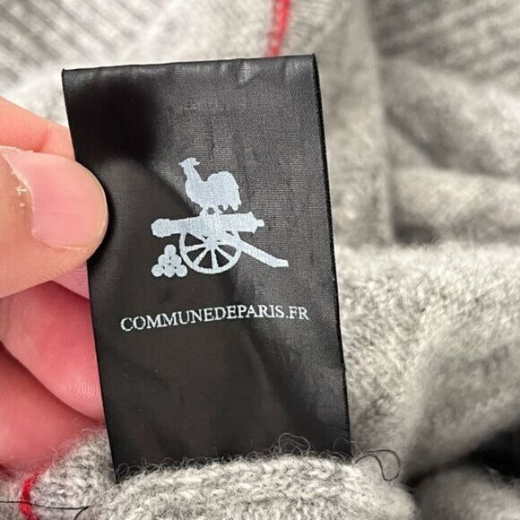 Commune De Paris of 1871 Mens Wool Sweater XL Gray Knit Crewneck Red/Blue Stripe - Picture 8 of 9